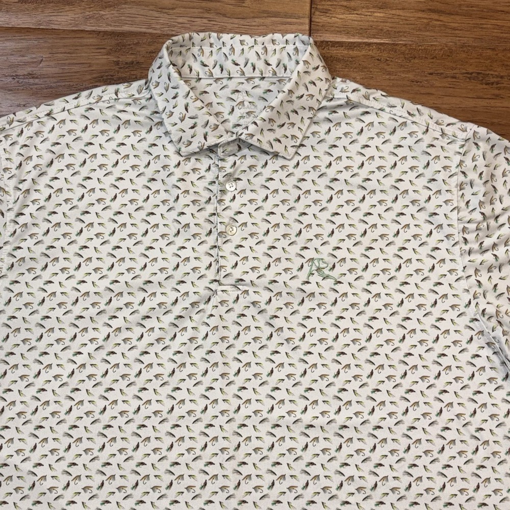 RHOBACK FLY FISHING LURES Flies All Over Print Golf Polo Shirt Mens Size XL